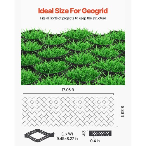 Gravel Grid, 2 Inch Depth, 17.06 x 8.86 FT / 5200 x 2700 mm, 1880 LBS Per Sq ft Grass Ground Retainer, Permeable Geo Grids Driveway Stabilization, for Garden, Patio, Walkway, RV Parking Slopes