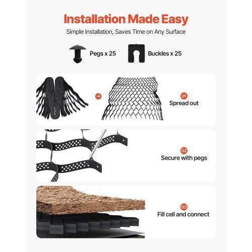Gravel Grid, 2 Inch Depth, 17.06 x 8.86 FT / 5200 x 2700 mm, 1880 LBS Per Sq ft Grass Ground Retainer, Permeable Geo Grids Driveway Stabilization, for Garden, Patio, Walkway, RV Parking Slopes