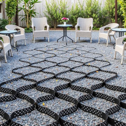 Gravel Grid, 2 Inch Depth, 17.06 x 8.86 FT / 5200 x 2700 mm, 1880 LBS Per Sq ft Grass Ground Retainer, Permeable Geo Grids Driveway Stabilization, for Garden, Patio, Walkway, RV Parking Slopes