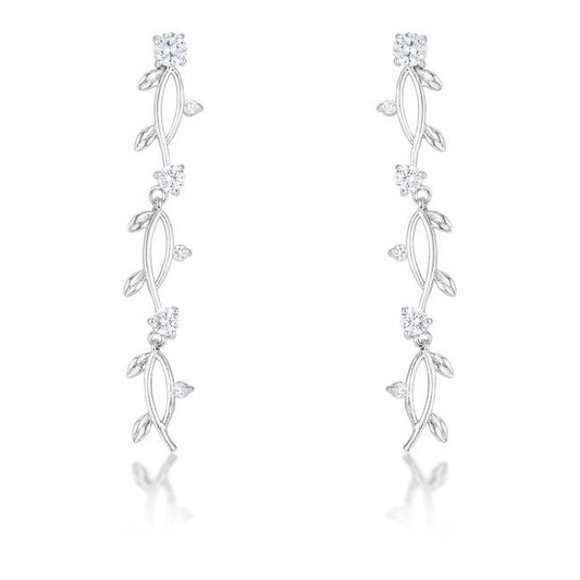 Vine Design Rhodium Earrings-0