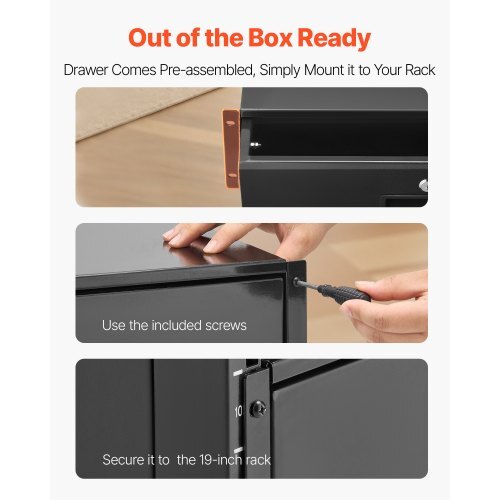 3U Rack Mount Drawer, 50 lbs Max Load-Bearing, Lockable Server Cabinet Case, Sliding Drawer with Lock and Cable Management Holes, for 19 in Network Equipment Server AV Rack or Cabinet Enclosure - American Smart