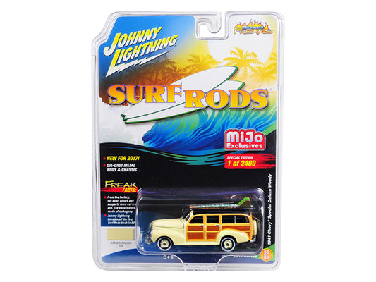 1941 Chevrolet Special Deluxe Woody Cameo Cream Limited Edition to 2400pc Worldwide "Surf Rods" 1/64 Diecast Model Car by Johnny Lightning-0