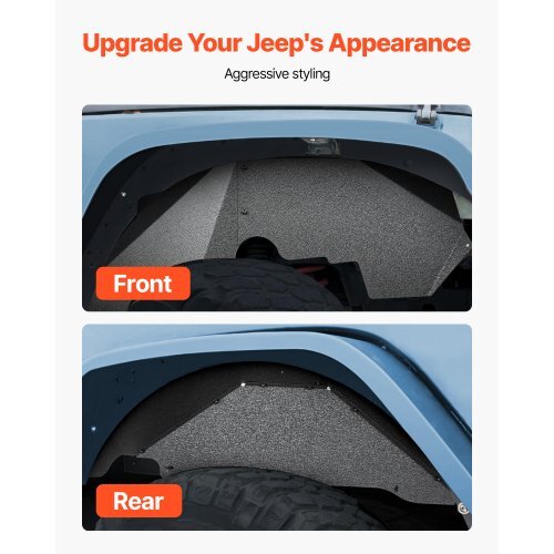 Inner Fender Liner, Front & Rear Fender Liner Compatible with 2007-2018 Jeeps JK/JKU 2/4 Doors, Steel Mud Guards Bolt-on Style Fenders Flare, Wheel Well Cover Fenders Flare Liners, Black - American Smart