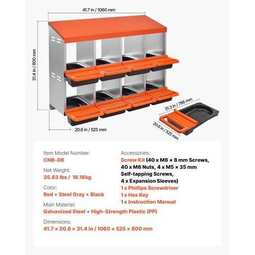 2 Tiers Chicken Nesting Boxes, 8 Compartments, Metal Egg Laying Boxes with Protective Collection Lids, Roll Out Nesting Box, Easy to Assemble, Ideal for Hens, Ducks, Chickens, and Other Poultry