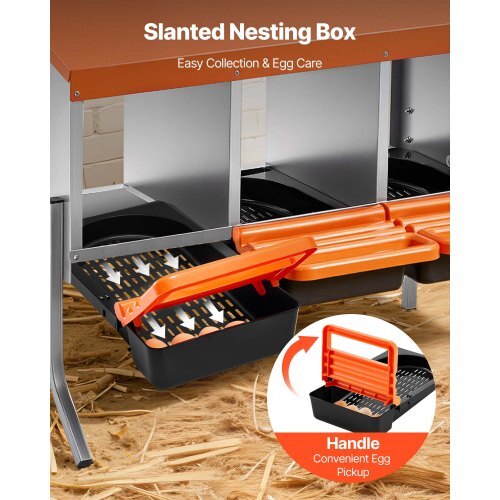 Chicken Nesting Boxes, 3 Compartments, with Support Legs, Easy Egg Collection, Galvanized Steel and High-Strength Plastic, Roll Away Nesting Boxes for Chickens and Hens Laying Eggs, Orange