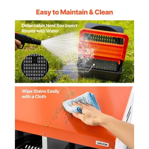 Chicken Nesting Boxes, 3 Compartments, with Support Legs, Easy Egg Collection, Galvanized Steel and High-Strength Plastic, Roll Away Nesting Boxes for Chickens and Hens Laying Eggs, Orange