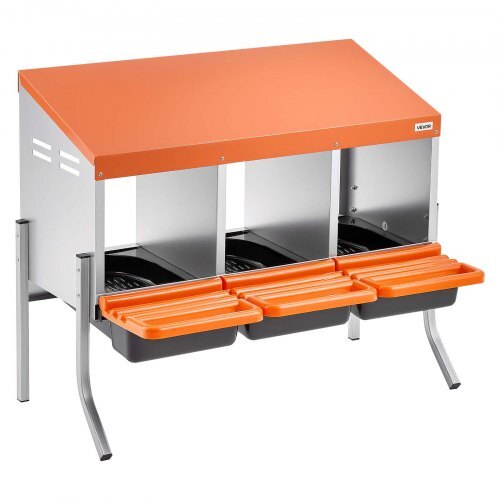 Chicken Nesting Boxes, 3 Compartments, with Support Legs, Easy Egg Collection, Galvanized Steel and High-Strength Plastic, Roll Away Nesting Boxes for Chickens and Hens Laying Eggs, Orange