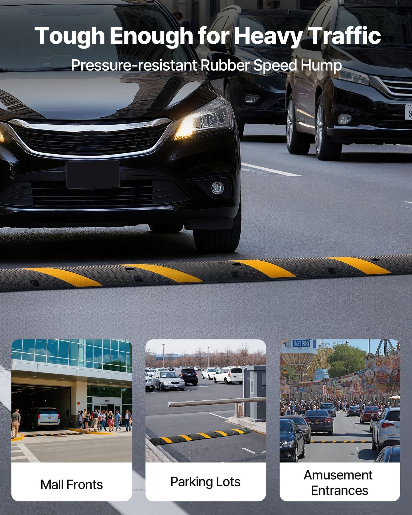 6FT Rubber Speed Bump, 2 Channel, Heavy Duty Traffic Speed Hump, 22000 lbs/axle Load Capacity, 72 in Cable Protector Ramp with Expansion Screws, for Asphalt Concrete Gravel Driveway Road, 1 Pack
