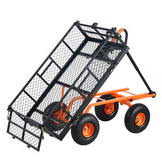 Garden Cart, Sturdy Metal Construction with Simple Assembly, Versatile Dump Cart with Dual-Function Handle, Heavy-Duty Garden Wagon, 880 lbs Load Capacity, 10" Wheels - American Smart