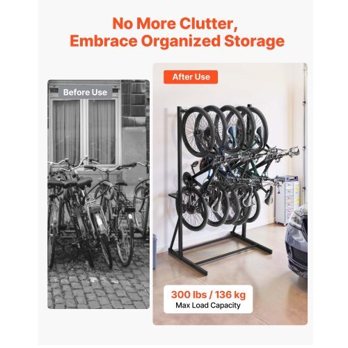 Bike Rack, 300LBS/136KG Capacity for up to 5 Bikes, Freestanding Bike Storage Rack, Carbon Steel Vertical Bicycle Stand for Home, Yard, Garage, Living Room, Indoor/Outdoor Bicycle Storage Stand