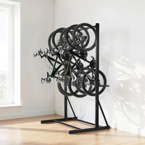 Bike Rack, 300LBS/136KG Capacity for up to 5 Bikes, Freestanding Bike Storage Rack, Carbon Steel Vertical Bicycle Stand for Home, Yard, Garage, Living Room, Indoor/Outdoor Bicycle Storage Stand