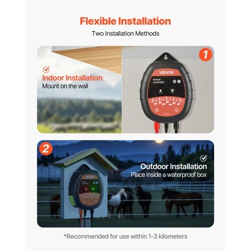 Electric Fence Charger, 10kV 1J, AC DC Electric Fence Energizer with LED Indicator, 1.86 Miles Range, Powerful Plug-in Fences Charger, Prevents Wild Animals Intrusion for Livestock Poultry
