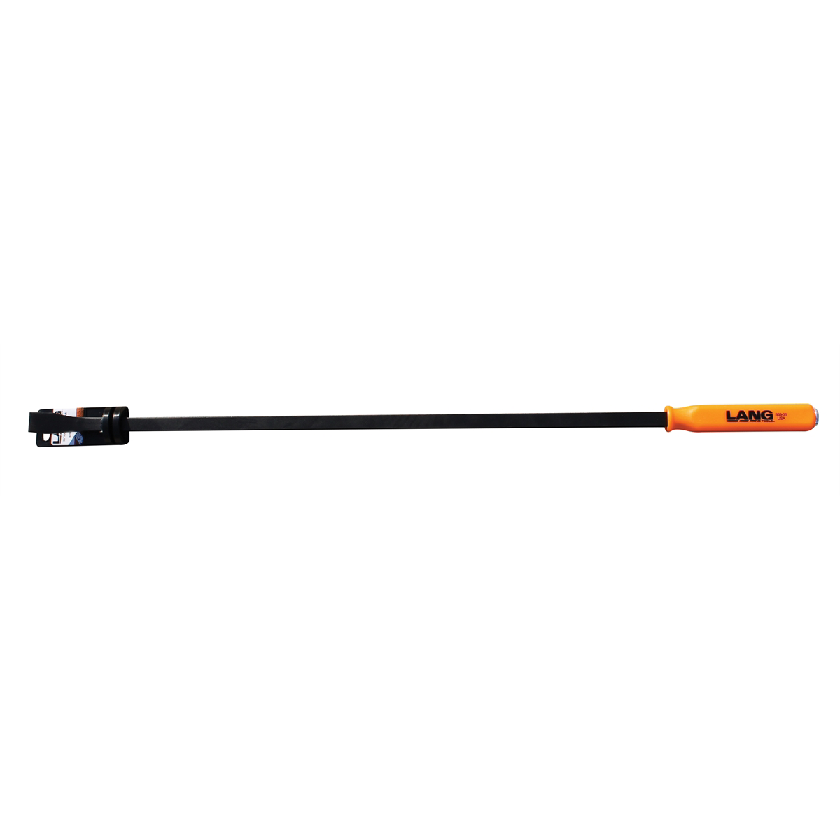 Lang Tools Kastar 36-inch curved pry bar showing its sturdy steel construction and curved design for prying and leverage.