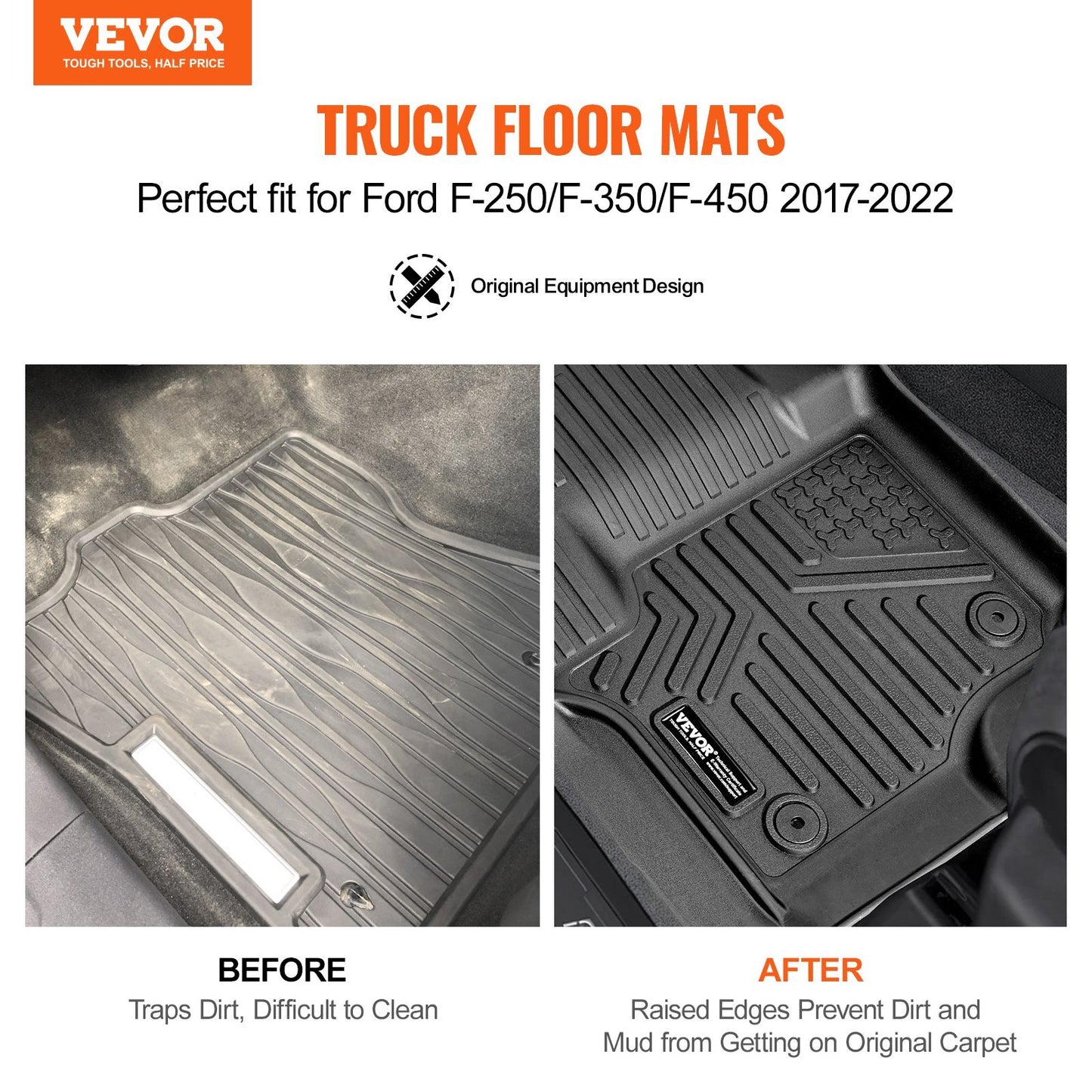 Automotive Floor Mats, Fits for Ford F250 F350 F450 F550 2017-2024 2025 Super Duty Crew Cab Bucket Seat with Under Seat Storage, 3 pcs Front and 2nd Row Liners, Floor Liners for Trucks, Black - American Smart