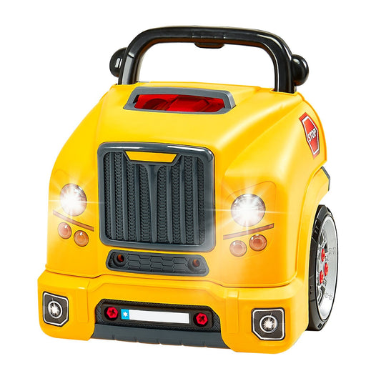 Engine Toy, 60 Pieces, Kids Mechanic Car Repair Set with Removable Parts, Lights and Sounds, Steering Wheel and Horn, Kids Mechanic Workshop Set for Toddler Ages 3 Years and Up, Yellow - American Smart