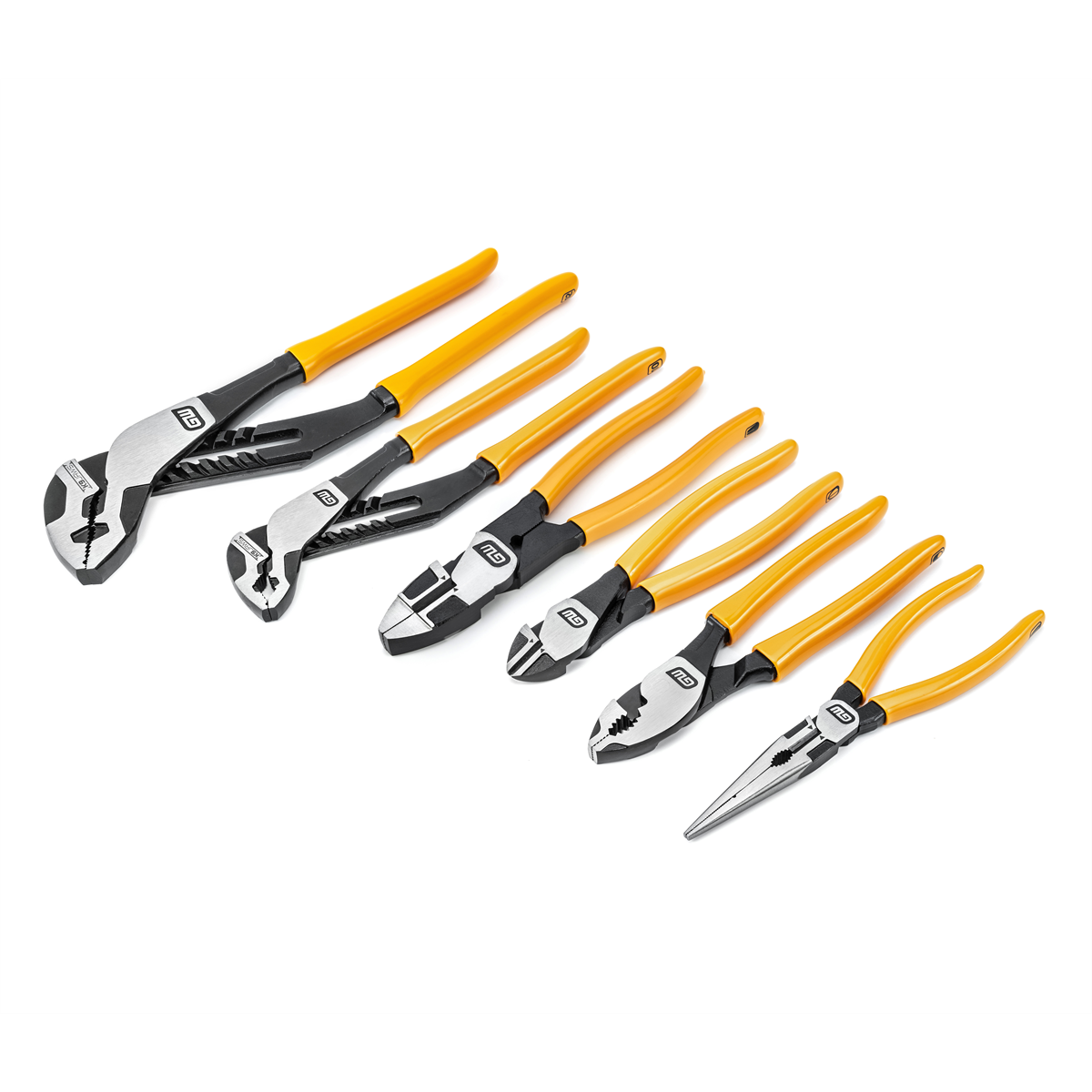 GearWrench PITBULL dipped handle 6-piece plier set with mixed pliers for versatile gripping and cutting tasks.