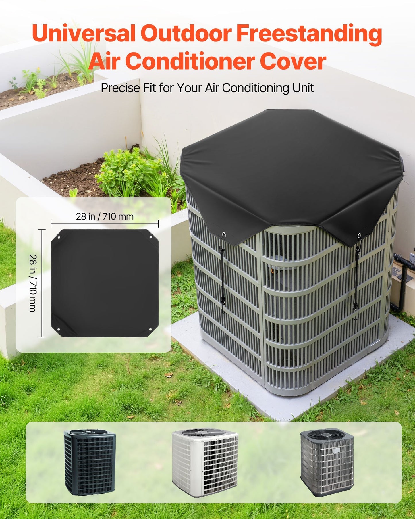 Air Conditioner Cover for Outside Units, 28 x 28 inch Central AC Cover for Air Conditioning Unit, Top Universal Mesh Defender Rainproof Easy Install for Outdoor Outside All Seasons, Black