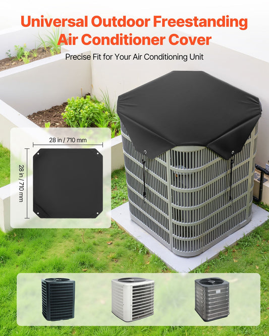 Air Conditioner Cover for Outside Units, 28 x 28 inch Central AC Cover for Air Conditioning Unit, Top Universal Mesh Defender Rainproof Easy Install for Outdoor Outside All Seasons, Black