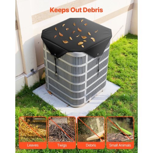 Air Conditioner Cover for Outside Units, 28 x 28 inch Central AC Cover for Air Conditioning Unit, Top Universal Mesh Defender Rainproof Easy Install for Outdoor Outside All Seasons, Black