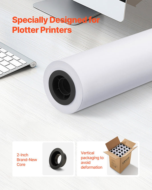 Wide Format Paper, 24 in x 150 ft Plotter Roll, 20 Rolls CAD Bond Rolls with 2 in Core, 20 LB Bond Paper Rolls, Ideal for CAD Drawings, Engineering Plans, GIS Maps, and Architectural Designs - American Smart