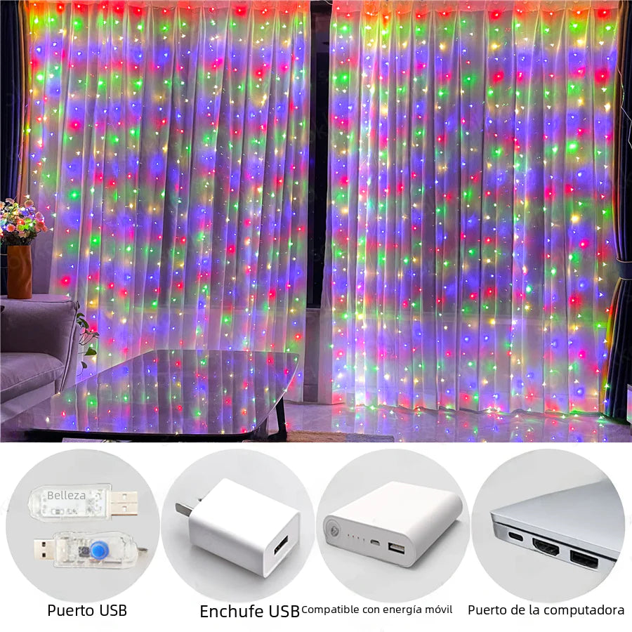 3x3m USB-Powered LED Curtain String Light Decor