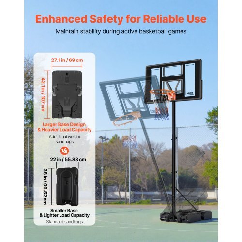 Portable Basketball Stand, 4.4 ft to 10 ft Height Adjustment Basketball Hoop & Goal, Adjustable Basketballs Goal System with Built-in Rolling Wheels for Kids, Teens, Adults in Driveways, Pools