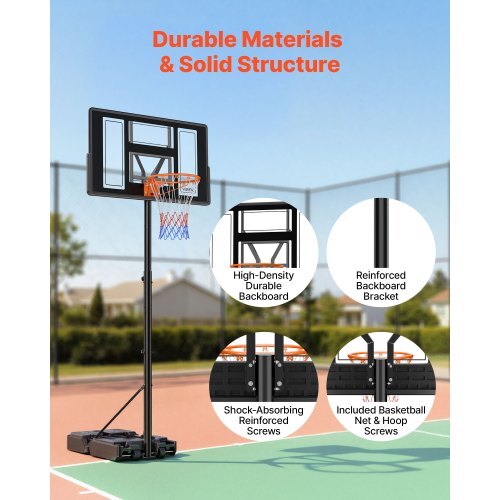 Portable Basketball Stand, 4.4 ft to 10 ft Height Adjustment Basketball Hoop & Goal, Adjustable Basketballs Goal System with Built-in Rolling Wheels for Kids, Teens, Adults in Driveways, Pools