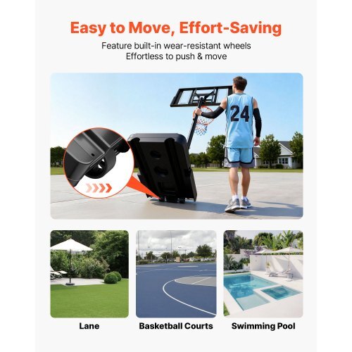 Portable Basketball Stand, 4.4 ft to 10 ft Height Adjustment Basketball Hoop & Goal, Adjustable Basketballs Goal System with Built-in Rolling Wheels for Kids, Teens, Adults in Driveways, Pools