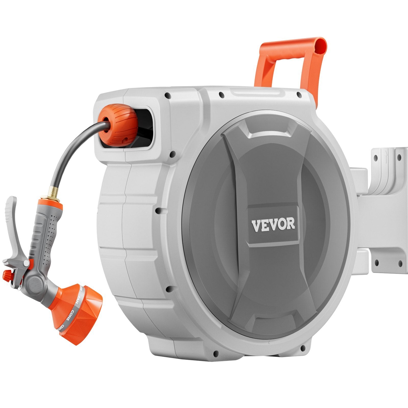 Retractable Garden Hose Reel, 1/2 Inch x 84 ft Wall Mounted Hose Reel, Heavy Duty Garden Hose Reel with 9 Patterns Nozzle, Any Length Lock, Upgraded Slow Return System and 180?Swivel Bracket - American Smart