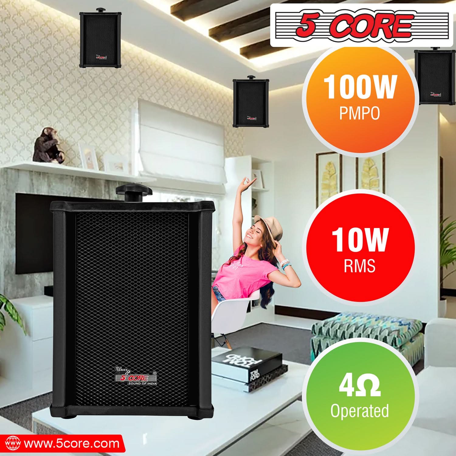 5Core Audio System Combo 30W Amplifier 6.4” Wall Speakers 4 Piece 10W RMS Each Commercial Speaker System for Restaurant Office Cafe Bar-3