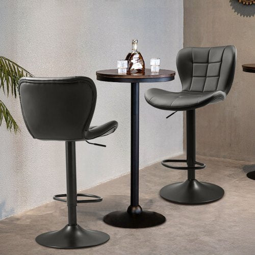 Bar Stool Set of 2, Modern PU Leather Counter Height Stools, Swivel Kitchen Barstool with Back and Footrest, Height Adjustable Armless Bar Chair, Island Barstools for Kitchen, Dining Room, Black