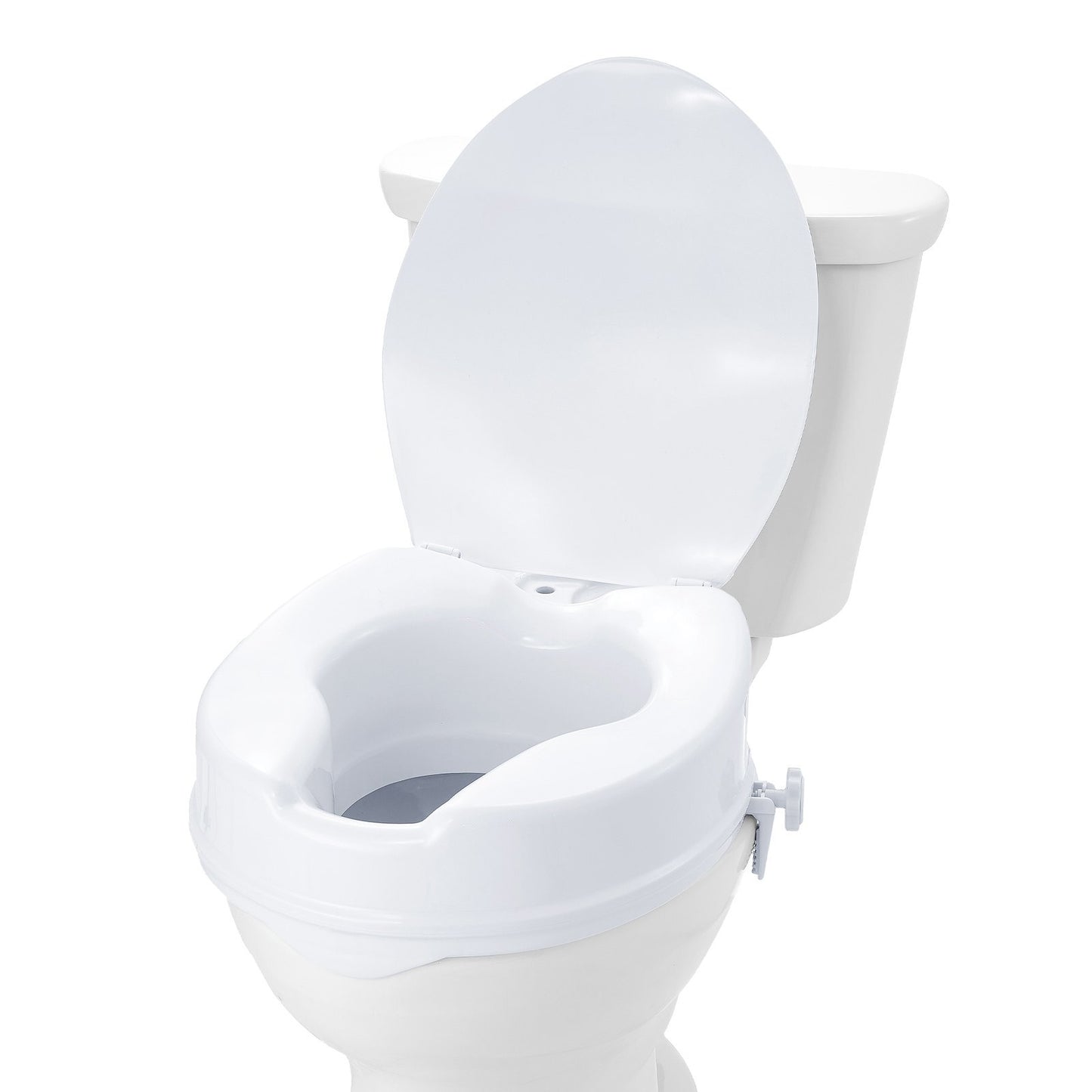 Raised Toilet Seat, 4" Height Raised, 300 lbs Weight Capacity, Universal Toilet Seat Riser, Screw Rod Locking, with Toilet Seat, for Elderly, Handicap, Patient, Pregnant, Medical