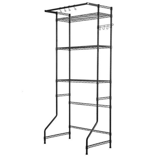 Over Washer and Dryer Storage Shelf, 3 Tiers Laundry Room Drying Rack with Hanger Rod and Hooks, Single Row Adjustable Washer Shelves Space Saver, for Laundry Room Storage & Organization, Black - American Smart