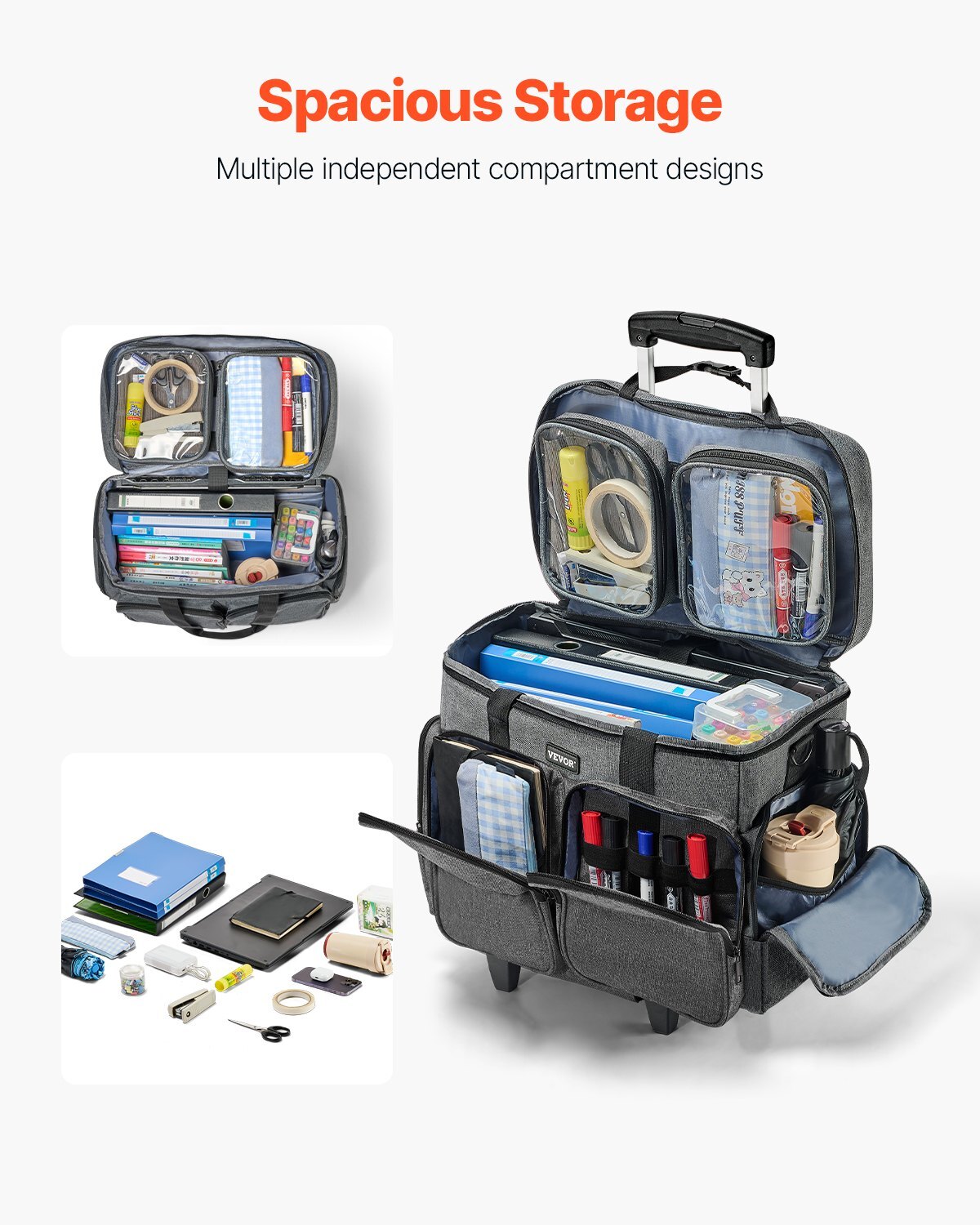 Rolling Laptop Bag, Fits Up to 15.6 Inch Laptop, Wheeled Briefcase, Teacher Roller Computer Tote Bag with Detachable Trolley & Telescopic Handle, Laptop Case for Work Travel, Women & Men (Gray) - American Smart