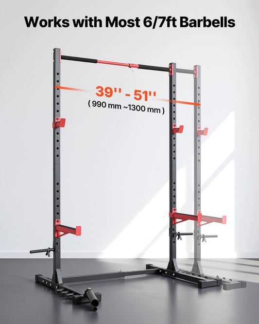 Power Cage Rack, Multifunctional Squat Rack for Home Gym, Width-Adjustable Workout Strength Training Equipment with 6 Band Pegs, Landmine Attachment & Safety Bars for Bench Press Squats Pull-Up - American Smart