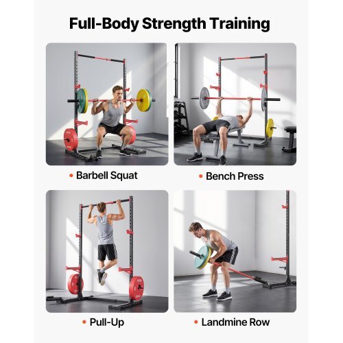 Power Cage Rack, Multifunctional Squat Rack for Home Gym, Width-Adjustable Workout Strength Training Equipment with 6 Band Pegs, Landmine Attachment & Safety Bars for Bench Press Squats Pull-Up - American Smart