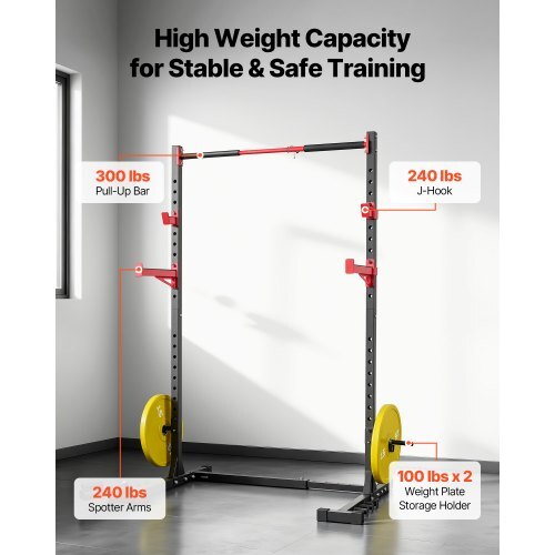 Power Cage Rack, Multifunctional Squat Rack for Home Gym, Width-Adjustable Workout Strength Training Equipment with 6 Band Pegs, Landmine Attachment & Safety Bars for Bench Press Squats Pull-Up - American Smart