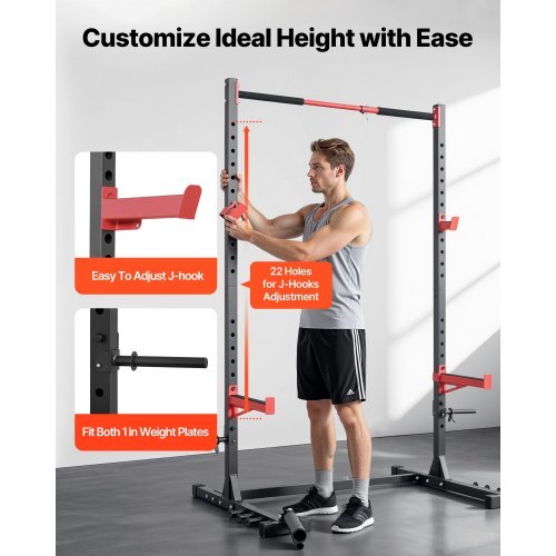 Power Cage Rack, Multifunctional Squat Rack for Home Gym, Width-Adjustable Workout Strength Training Equipment with 6 Band Pegs, Landmine Attachment & Safety Bars for Bench Press Squats Pull-Up - American Smart