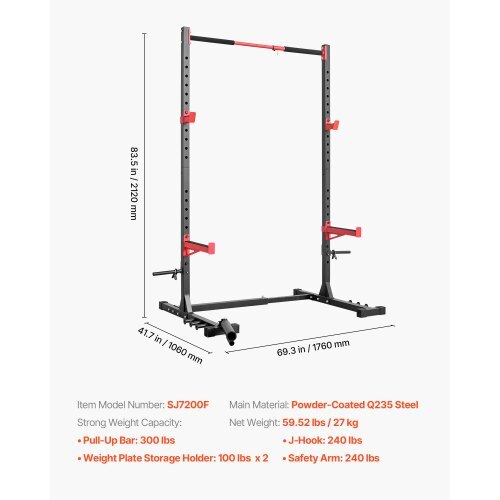 Power Cage Rack, Multifunctional Squat Rack for Home Gym, Width-Adjustable Workout Strength Training Equipment with 6 Band Pegs, Landmine Attachment & Safety Bars for Bench Press Squats Pull-Up - American Smart