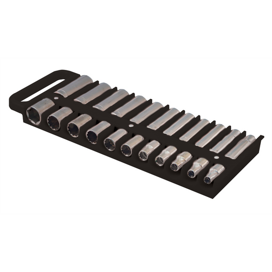 Lisle 1/2 inch drive socket holder organizer for hand tools, keeps sockets organized and easily accessible.