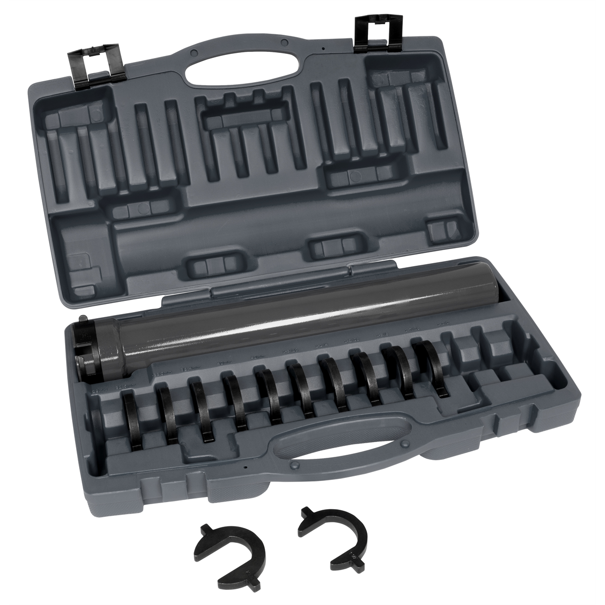 Lisle 12-piece inner tie rod tool set for vehicle repair, featuring various tools designed for steering component maintenance.