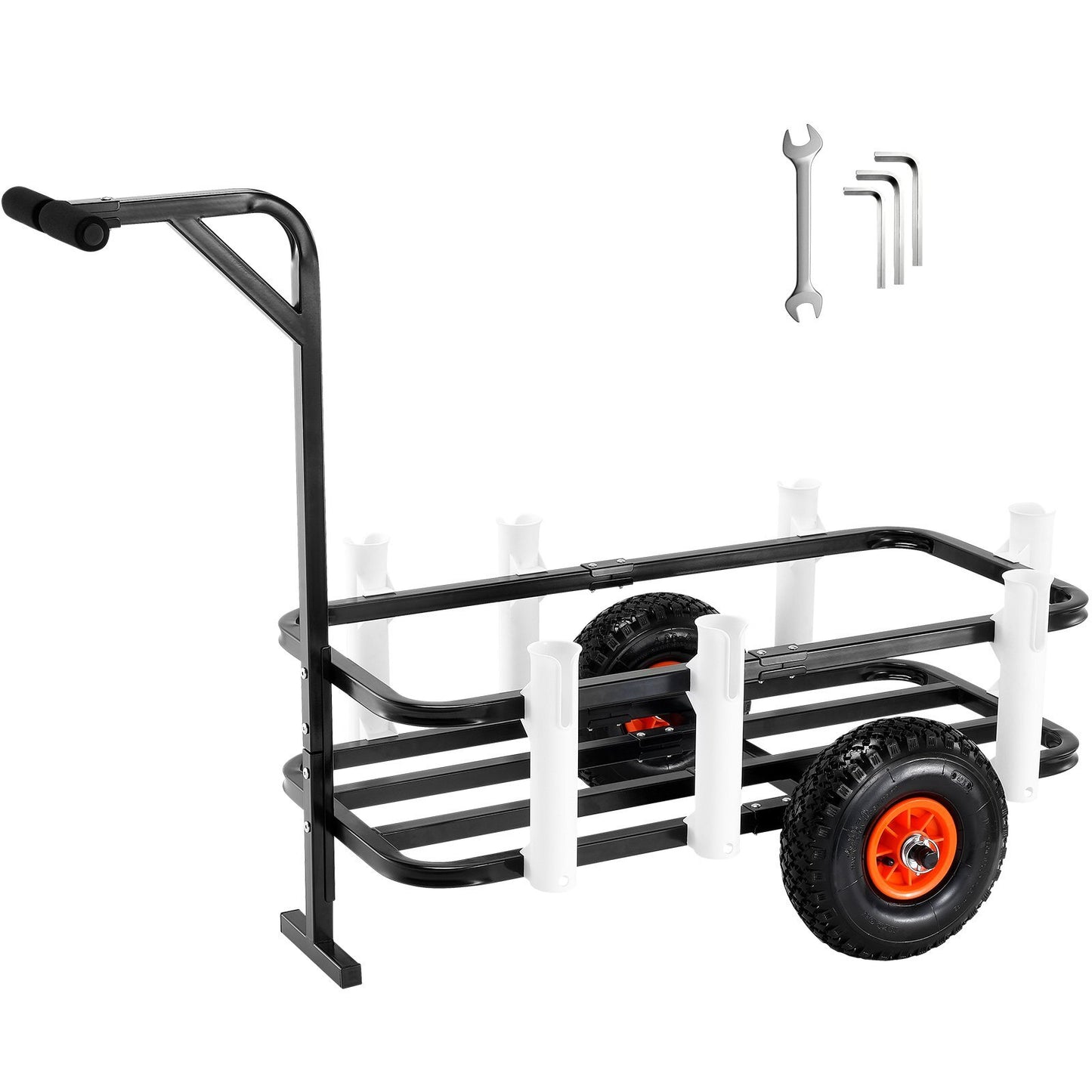 Beach Fishing Cart, 200 lbs Load Capacity, Fish and Marine Cart with Two 11" Big Wheels Rubber Balloon Tires for Sand, Heavy-Duty Steel Pier Wagon Trolley with 7 Rod Holders for Fishing, Picnic - American Smart