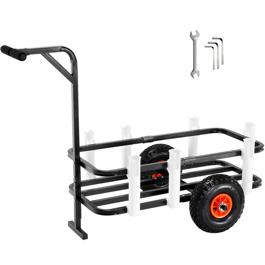 Beach Fishing Cart, 200 lbs Load Capacity, Fish and Marine Cart with Two 11" Big Wheels Rubber Balloon Tires for Sand, Heavy-Duty Steel Pier Wagon Trolley with 7 Rod Holders for Fishing, Picnic - American Smart