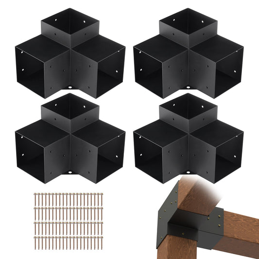 Pergola Bracket Kit 6''x6''(Inner Size 5.6x5.6), 4pcs 3-Way Heavy Duty Corner Bracket Woodworks DIY Post Base Kit, Easy Installation Wooden Beams for Gazebos, Patio Pergolas, Log Cabin Outdoor - American Smart
