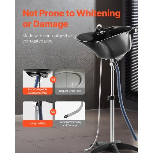 Portable Shampoo Bowl, Deep Shampoo Sink with Adjustable Height & Angle, Includes Drain Hose, Shower Head, Lightweight Hair Wash Basin for Barber Salon Spa Center & Home Use, Black - American Smart