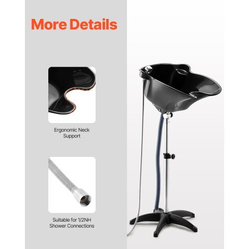 Portable Shampoo Bowl, Deep Shampoo Sink with Adjustable Height & Angle, Includes Drain Hose, Shower Head, Lightweight Hair Wash Basin for Barber Salon Spa Center & Home Use, Black - American Smart