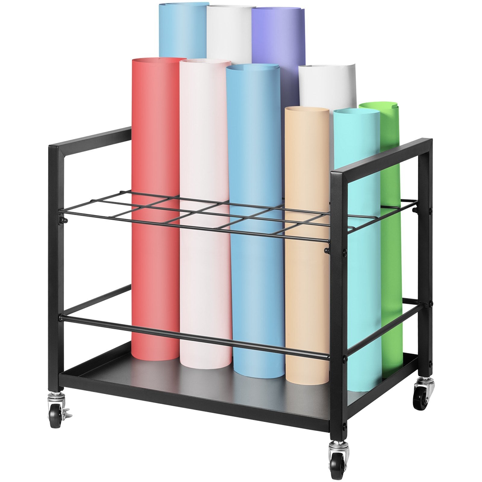 Blueprint Storage Rack, 20 Slots Blueprint Holder with Wheels, Mobile Metal Blueprint Storage Cart for Map Poster Architectural Construction Plan, Roll File Organizer for Home, Office, School - American Smart