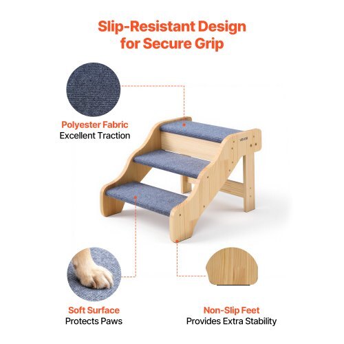 Wood Pet Stairs, 3-Step Dog Stairs for High Beds, Sofa & Cars, 150lbs Load Capacity, Non-Slip Surface, Stable Cat & Dog Step Ladder for Small Medium Large Older Pet Puppy Essentials - American Smart