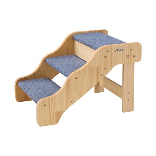 Wood Pet Stairs, 3-Step Dog Stairs for High Beds, Sofa & Cars, 150lbs Load Capacity, Non-Slip Surface, Stable Cat & Dog Step Ladder for Small Medium Large Older Pet Puppy Essentials - American Smart