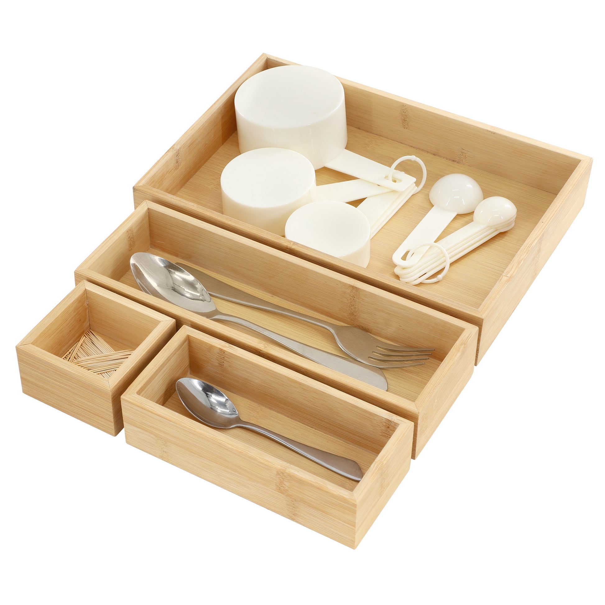 MegaChef 4 Piece Bamboo Storage and Organization Trays - American Smart